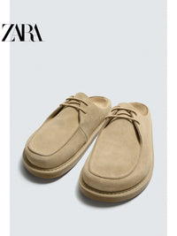 Sapatos masculinos ZARA, lançamento da coleção verão 2026, com detalhes em camurça, bico redondo e plataforma, código 2759620 102.