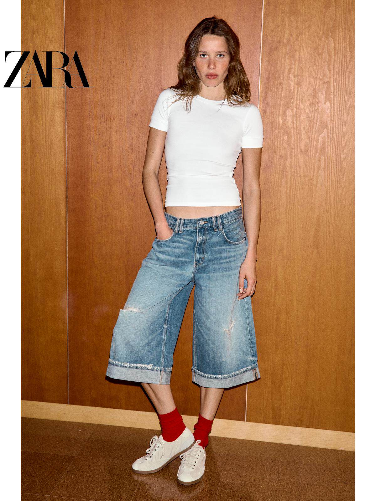 ZARA 2026 Verão Novo Sapatos Femininos Color Block Esportivos com Cadarço Sapatos Rasteiros Leves 5436710 001