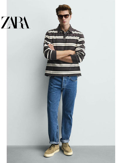 Oferta especial ZARA: Sapatos masculinos selecionados com acabamento em camurça, bico redondo e cadarço, 2457620 102