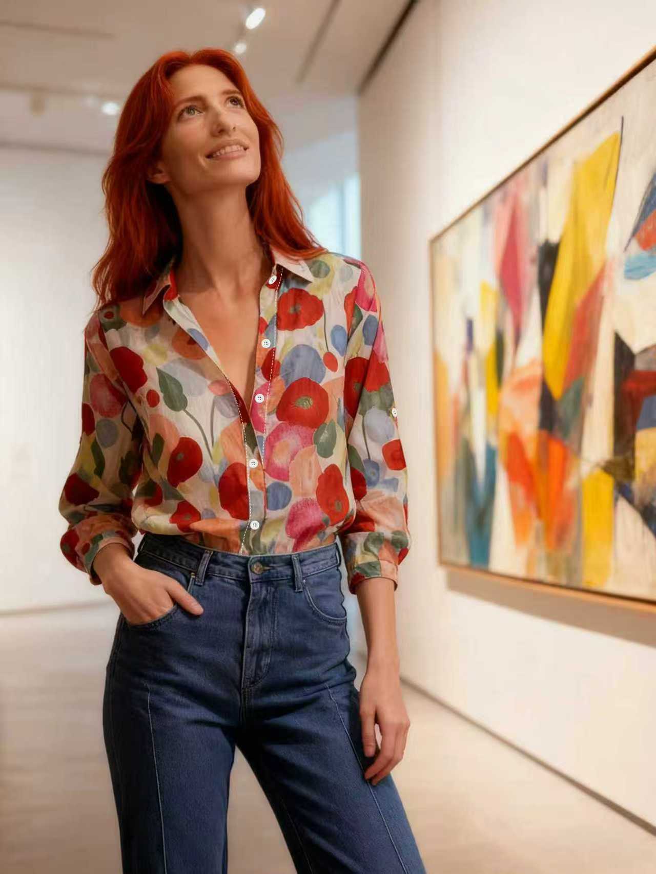 Camisa feminina com estampado floral, bestseller da Amazon, elegante e na moda, top floral arrojado de manga comprida e vendido à moda