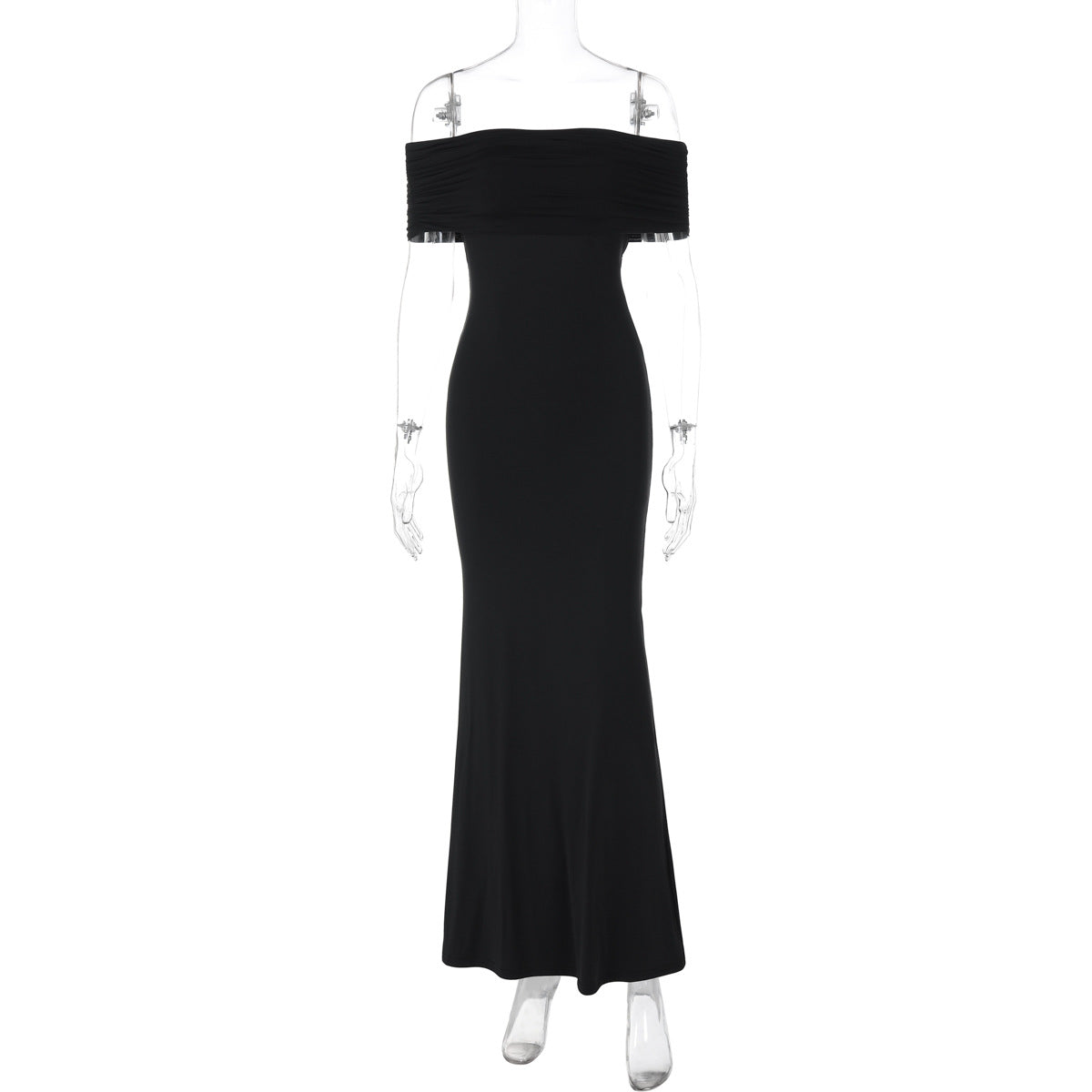 Novo vestido feminino elegante de palanquim de ombros descobertos, de ombros descobertos, transfronteiriço europeu e americano de verão 2025, longo e slim-fit