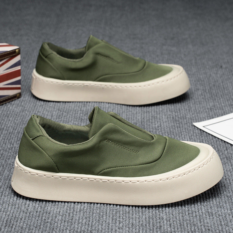 Sapatos Casuais Masculinos 2025 Novos Sapatos Slip-On de um pé, Sapatos de Tábua Respiráveis com Superfície de Tecido, Sapatos Modernos Versáteis de Lona de Sola Macia para Homens