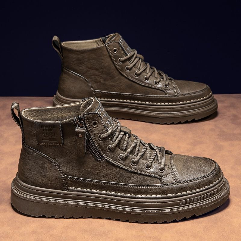 Sapatos masculinos de primavera, novas botas Martin de cano alto, sapatos de trabalho masculinos versáteis e resistentes ao desgaste, sapatos de couro casuais, sapatos de trabalho