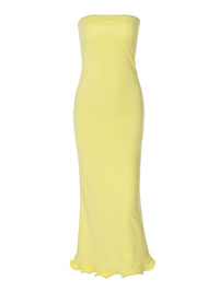 Vestido feminino novo, bestseller transfronteiriço da Amazon, de cor sólida, sexy, sem alças, longo, tirantes longos, saia longa e ondulada larga e com borda