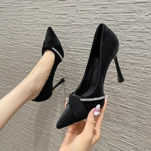 Salto alto francês para mulheres, salto agulho novo 2024, sapatos profissionais pretos elegantes de socialite, sapatos confortáveis de 9 cm