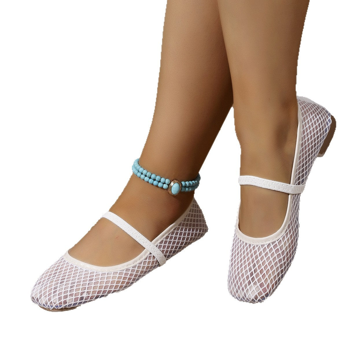 Sapatos de rede ocos respiráveis de nicho europeus e americanos, sapatos Mary Jane de malha primavera/verão de uma peça com alça redonda e alça, sapatos individuais para mulheres