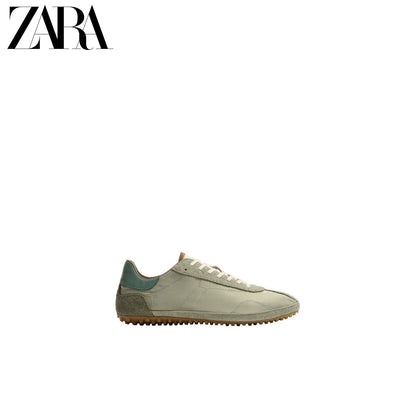 Sapatos masculinos ZARA, lançamento da coleção verão 2026, com detalhes em camurça, modelo retrô, com cadarço e leves, código 2365720 512.