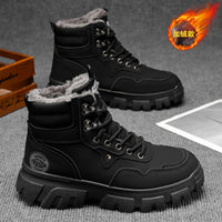 Botas de neve masculinas, sapatos de algodão do Nordeste, forrados em polar de inverno, quentes e espessos, em pele e pele integraram botas de algodão Martin resistentes ao frio e resistentes ao frio