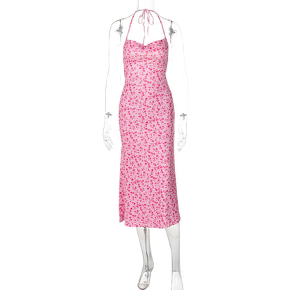 Vestido de comprimento médio, sem abertura de mangas mais vendido na Amazon transfronteiriço novo, doce e floral, sexy e doce e sexy