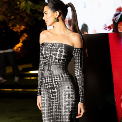Vestido pendurado de manga longa, Slim-Fit, de manga longa e de manga longa, Fita ajustada de Nova Moda Feminina Europeia e Americana de Verão 2026