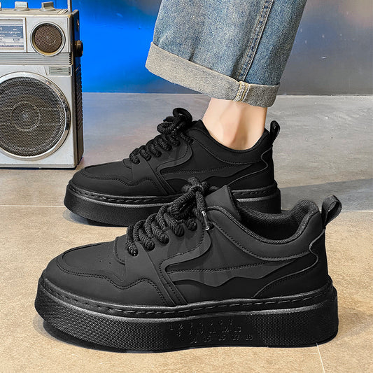 Ténis masculinos totalmente pretos, trabalho de verão em restaurantes, sapatos desportivos casuais resistentes ao desgaste, sapatos masculinos versáteis de sola grossa