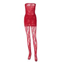 Vestido de renda de renda estilo irmã real sexy das mulheres europeias e americanas com meias definidas em nome do cabelo