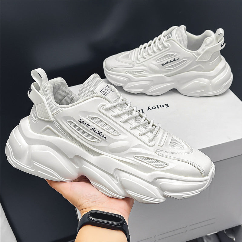 Sapatos masculinos, sapatos desportivos antiderrapantes para jovens de corrida para jovens versáteis, sapatos de pai com sola grossa e ténis brancos modernos