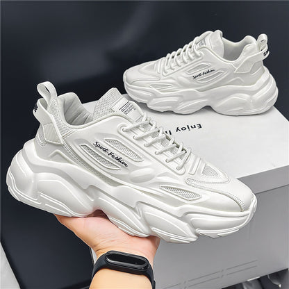 Sapatos masculinos, sapatos desportivos antiderrapantes para jovens de corrida para jovens versáteis, sapatos de pai com sola grossa e ténis brancos modernos