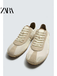 Sapatos masculinos ZARA, lançamento da coleção verão 2026, com detalhes em camurça, modelo retrô com cadarço e design leve (código: 2365720 102).