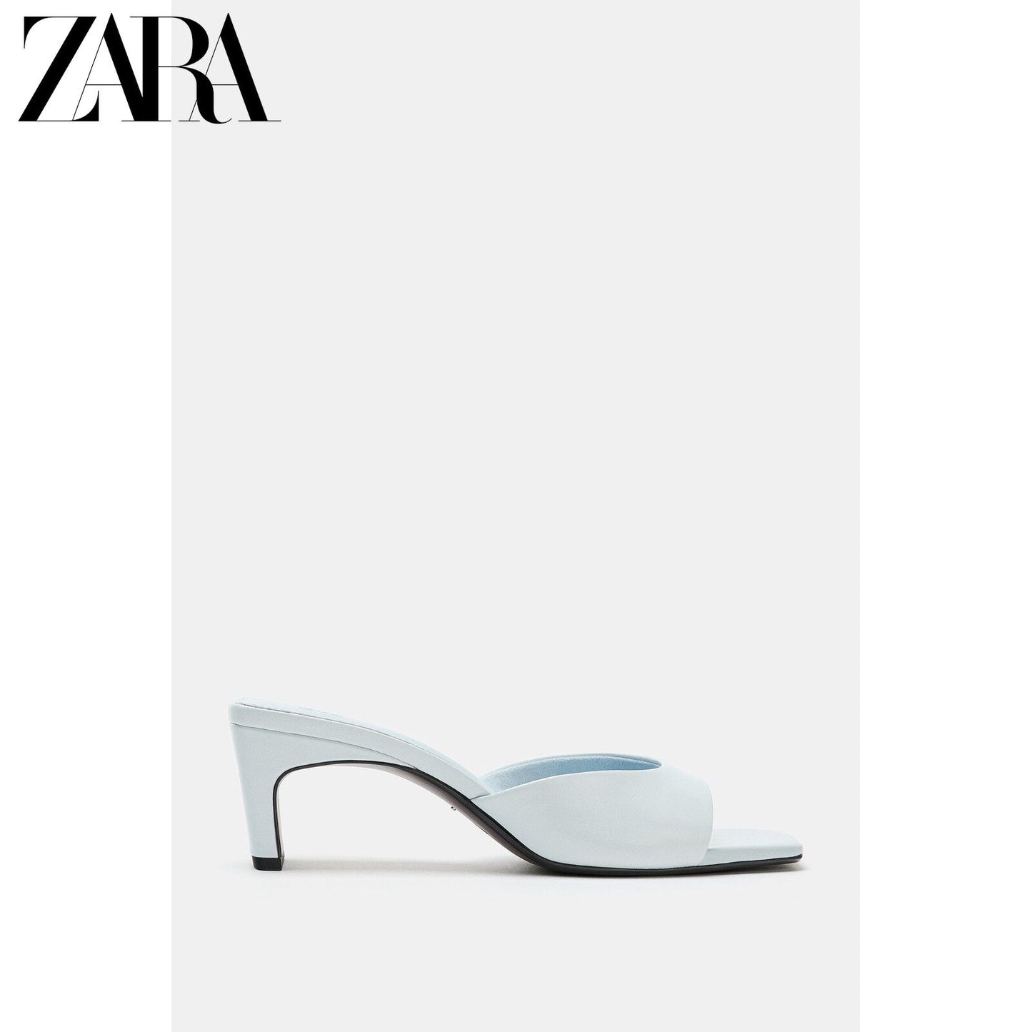 ZARA 2026 Verão Nova Coleção Sapatos Mule Femininos, Sandálias de Salto Alto com Bico Quadrado em Couro, 1301810 044