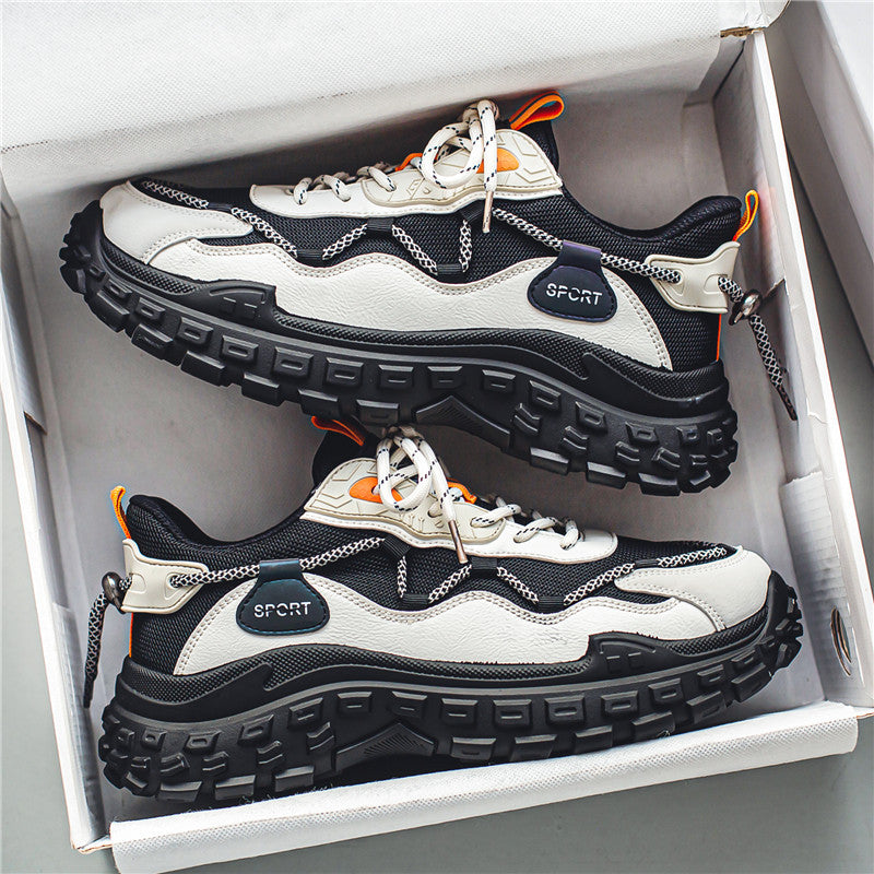 Sapatos masculinos populares famosos na internet, sapatilhas desportivas casuais versáteis de malha de verão, sapatilhas de sol grosso para pais e sapatilhas da moda