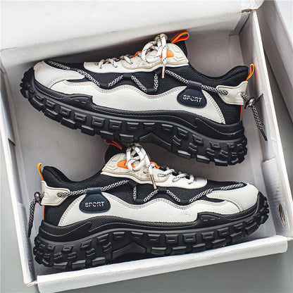 Sapatos masculinos populares famosos na internet, sapatilhas desportivas casuais versáteis de malha de verão, sapatilhas de sol grosso para pais e sapatilhas da moda