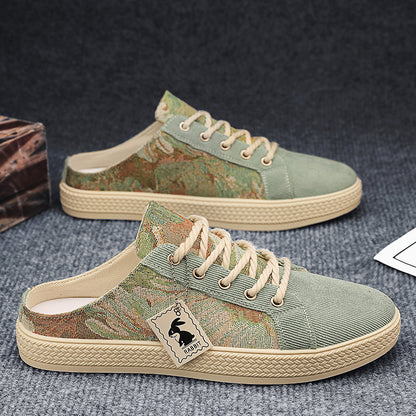 Sapatos masculinos de lona, sapatos casuais casuais de uma perna e respiráveis e modernos de verão, sapatos masculinos de salto meio deslizante