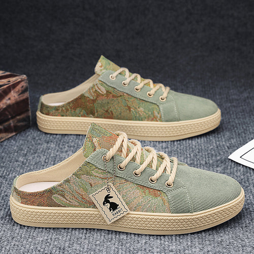 Sapatos masculinos de lona, sapatos casuais casuais de uma perna e respiráveis e modernos de verão, sapatos masculinos de salto meio deslizante