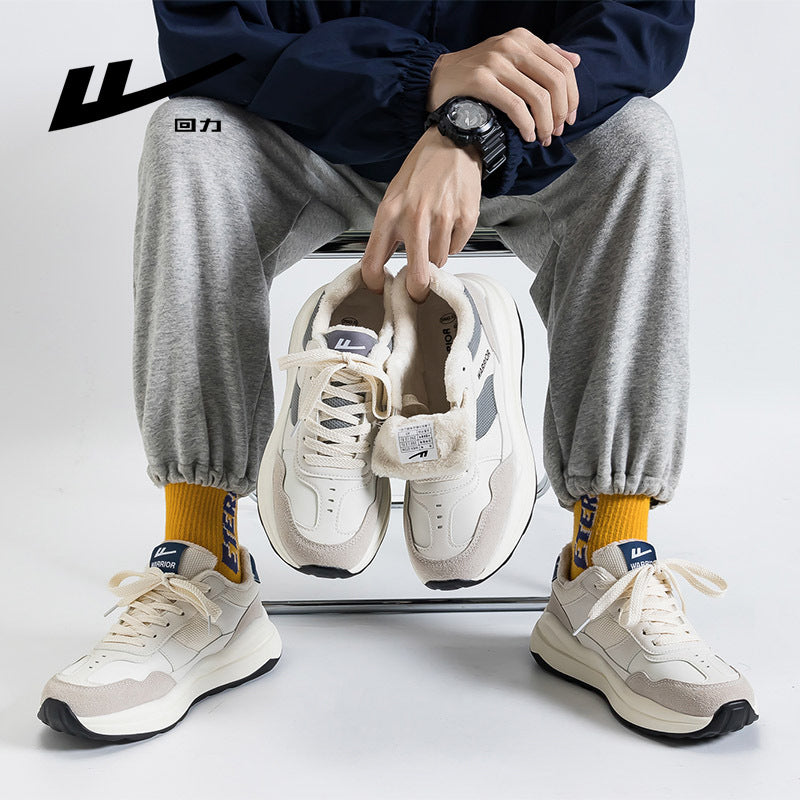 Sapatos minimalistas de topo de gama baixos Warrior, ténis de inverno versáteis forrados a fleece, sapatos casuais de casal