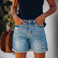 Verão 2025 eBay Amazon Wish Street Roled Edge Calças Rasgadas Calças de Ganga Femininas Calças de Ganga Comércio Exterior Comércio Na Moda