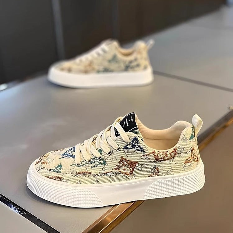 Sapatos de lona vintage estampados e respiráveis de primavera para homem, ténis desportivos casuais para estudantes versáteis e respiráveis