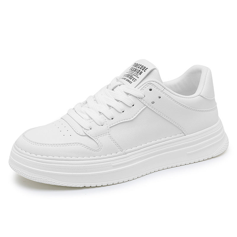 Sapatos de Homem Ténis Brancos Versáteis Primavera 2024, Sapatos Casuais Casuais Impermeáveis de Homem em Pele, Sapatos Brancos de Sola Grossa Que Aumentam a Altura e Sapatos Modernos