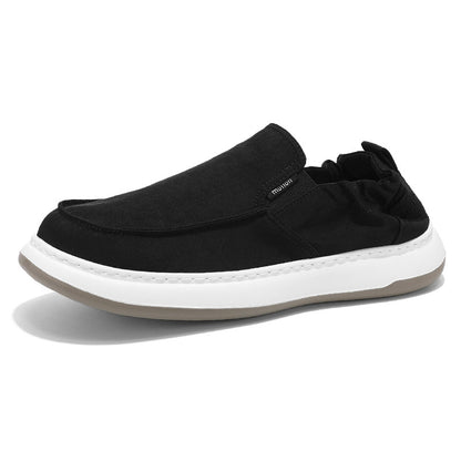 Sapatos de Homem 2025 Outono Novos de Lona de Sola Grossa Sapatos Casuais de Tecido Masculino Confortáveis Calçados de Tecido Preguiçosos Versáteis Versáteis