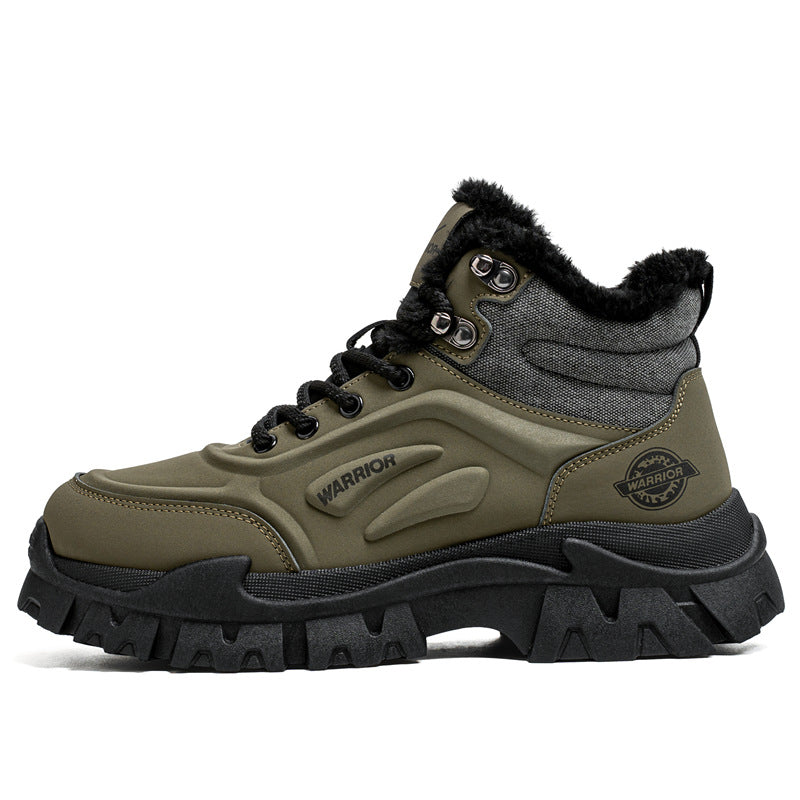 Botas Martin de cor sólida forradas a polar guerreiro, botas de trabalho altas com sola grossa e topo de gama, calor de inverno, deslocação, sapatos de algodão de alta aparência