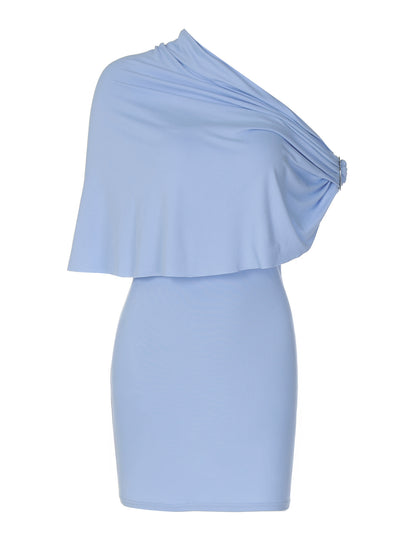 Comércio estrangeiro, estilo europeu e americano feminino de moda feminina slim, de cor sólida e sexy, vestido bodycon com gola diagonal
