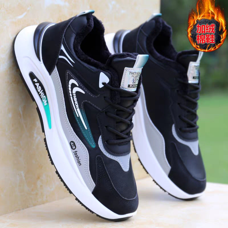 Sapatilhas de algodão de inverno para homens, novas sapatilhas desportivas forradas a lã espessa, sapatilhas casuais modernas, versáteis e com sola grossa e antiderrapantes, sapatilhas de corrida masculinas