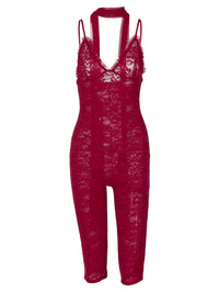 Um novo macacão sexy sexy de renda apertada em renda sem costas para mulheres com fita de cinco quartos