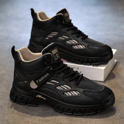 Sapatos masculinos de outono, novos sapatos altos e respiráveis, ténis de rede masculinos versáteis para aumentar a altura, sapatos casuais de pai