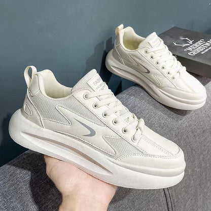 Sapatos masculinos de verão, novos sapatos de malha respiráveis, sapatos brancos versáteis e modernos, ténis desportivos casuais de sola grossa, sapatos modernos