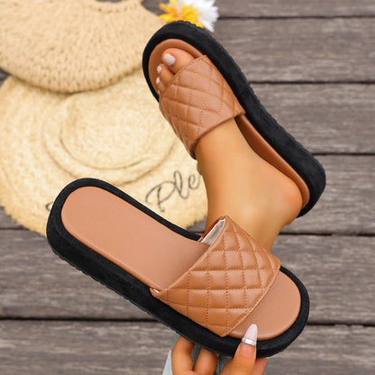 Novos chinelos plus size com sola grossa, chinelos retos, xadrez para comércio estrangeiro e verão casual da Amazon transfronteiriça