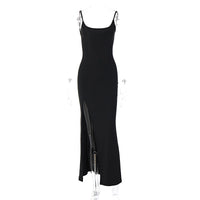 Vestido feminino feminino europeu e americano de verão 2026, um novo vestido sexy de renda, com alças finas e fendas, ajustado à anca para mulheres