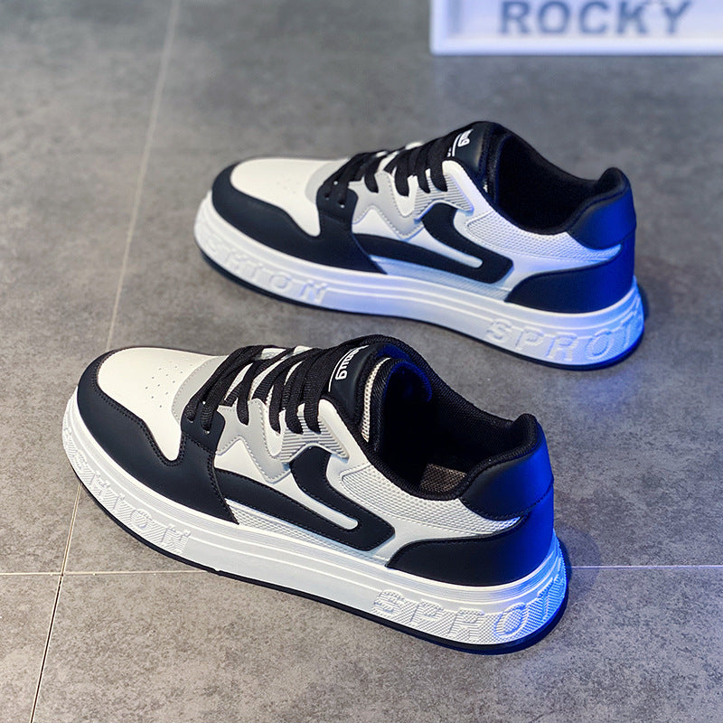 Sapatos de verão masculinos, ténis masculinos de malha respiráveis, sapatos desportivos casuais versáteis em pele preta e branca, sapatos brancos para homens