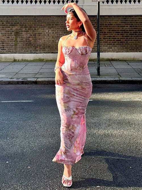 Vestido de estilo europeu e americano, dropshipping de moda ultrafronteiriço com alças estampadas e estampadas na Amazon