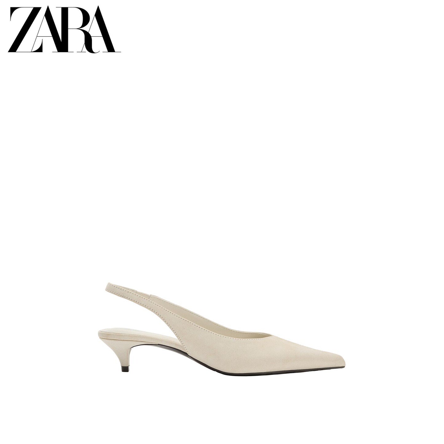 ZARA 2026 Verão Novo Sapatos Femininos Mules de Couro com Salto Baixo e Bico Fino 3228710 850