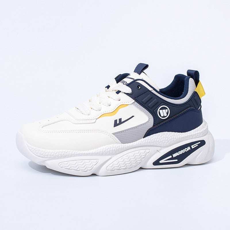 Warrior em pele baixa, sapatos masculinos confortáveis e versáteis de peça única, sapatos pretos com blocos de cor, estilo alto, sapatos de plataforma modernos e modernos