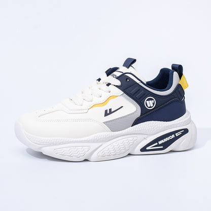 Warrior em pele baixa, sapatos masculinos confortáveis e versáteis de peça única, sapatos pretos com blocos de cor, estilo alto, sapatos de plataforma modernos e modernos