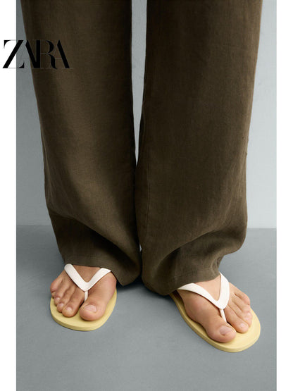 ZARA 2026 Verão Novo Sapatos Masculinos, Material Elástico, Sandálias Rasteiras Confortáveis com Detalhes, 2796720 300