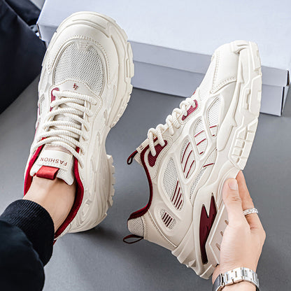 Novos Sapatos Desportivos Casuais Respiráveis em Malha de Estudante Masculinos Verão 2025, Sapatos de Pai Modernos e Versáteis de Sola Grossa