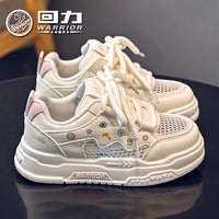 Os novos sapatos infantis elegantes, versáteis e confortáveis da Warrior, sapatos de malha simples fofos, energéticos e respiráveis, sapatos casuais com atacadores de alto valor