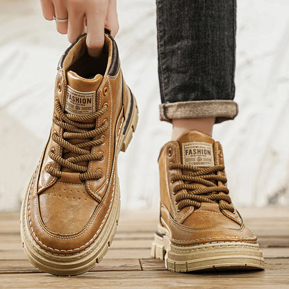 Botas Martin Botas de cano alto para outono/inverno, sapatos casuais vintage britânicos para homem, botas de trabalho impermeáveis antiderrapantes e com capacidade de aumento de altura alta