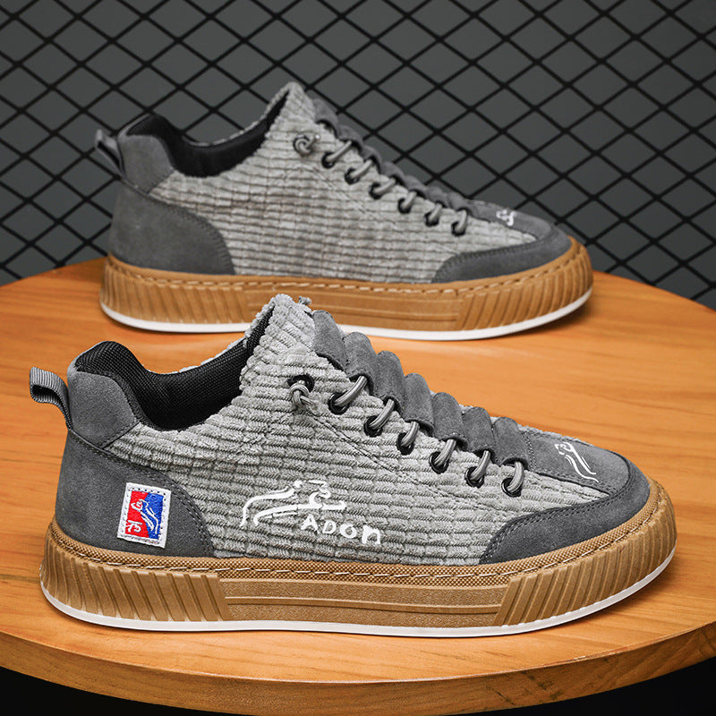 Sapatos de lona para homem, ténis casuais de veludo cotelê versáteis de primavera, sapatos de um pé para homem com um pé, sapatos desportivos com sola macia e modernos para homens