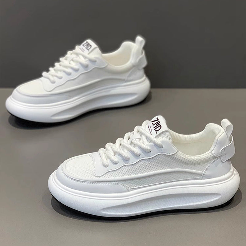 Sapatos masculinos A-Gan, sapatos desportivos de malha fina e respiráveis de verão, sapatos casuais casuais de malha com sola grossa e aumento de altura, sapatos brancos pequenos da moda