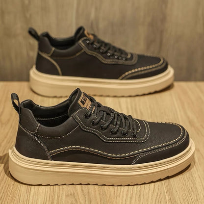Sapatos Masculinos da Primavera 2025: Novos Sapatos Respiráveis, Sapatilhas Desportivas Masculinas Versáteis Modernas com Sola Grossa, Ténis Casuais, Sapatos de Pele, Sapatos Modernos