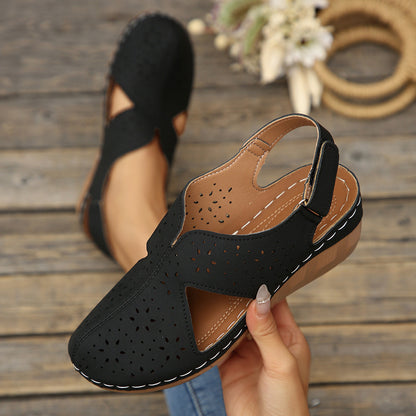 Moda de verão europeia e americana: novas sandálias de bico fechado, com plataforma feminina, com velcro, para roupa exterior feminina
